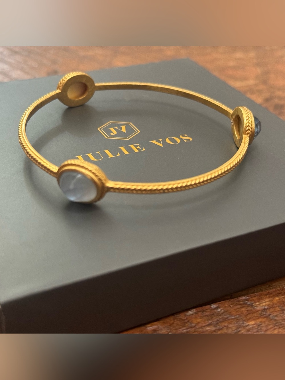 Julie Vos Gold Bangle Bracelet with Blue Stone Accents